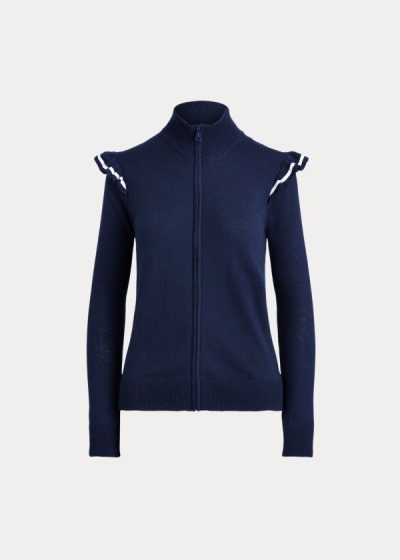 Ralph Lauren Ruffle-Trim Zip Golf Striktrøje Dame Danmark (GIFUL9128)